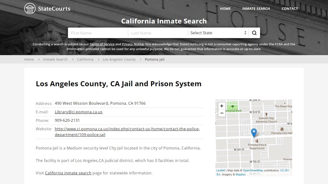 Pomona Jail Inmate Records Search, California - StateCourts